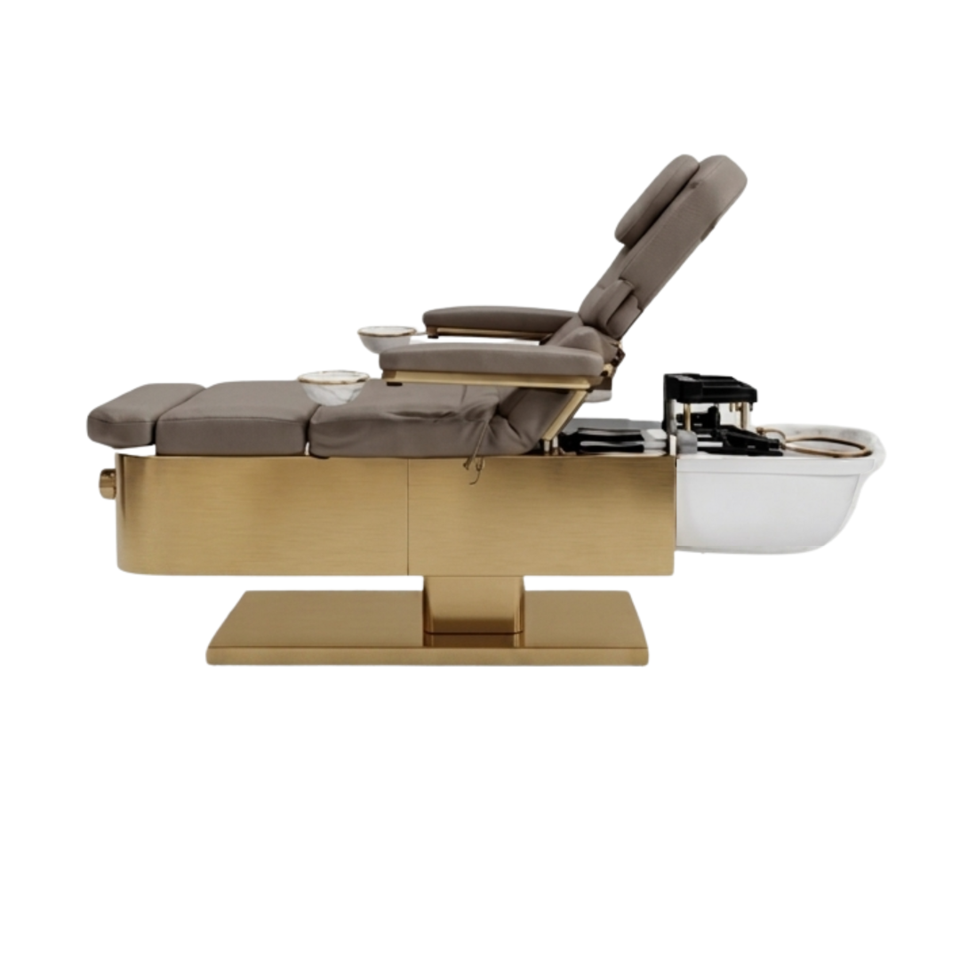 BUSINESS IN A BOX: Japanese Head Spa Fawn Full Bed with integrated Foot Spa  **HEIGHT ADJUSTABLE** with Electric Back Rest – PLUMBED