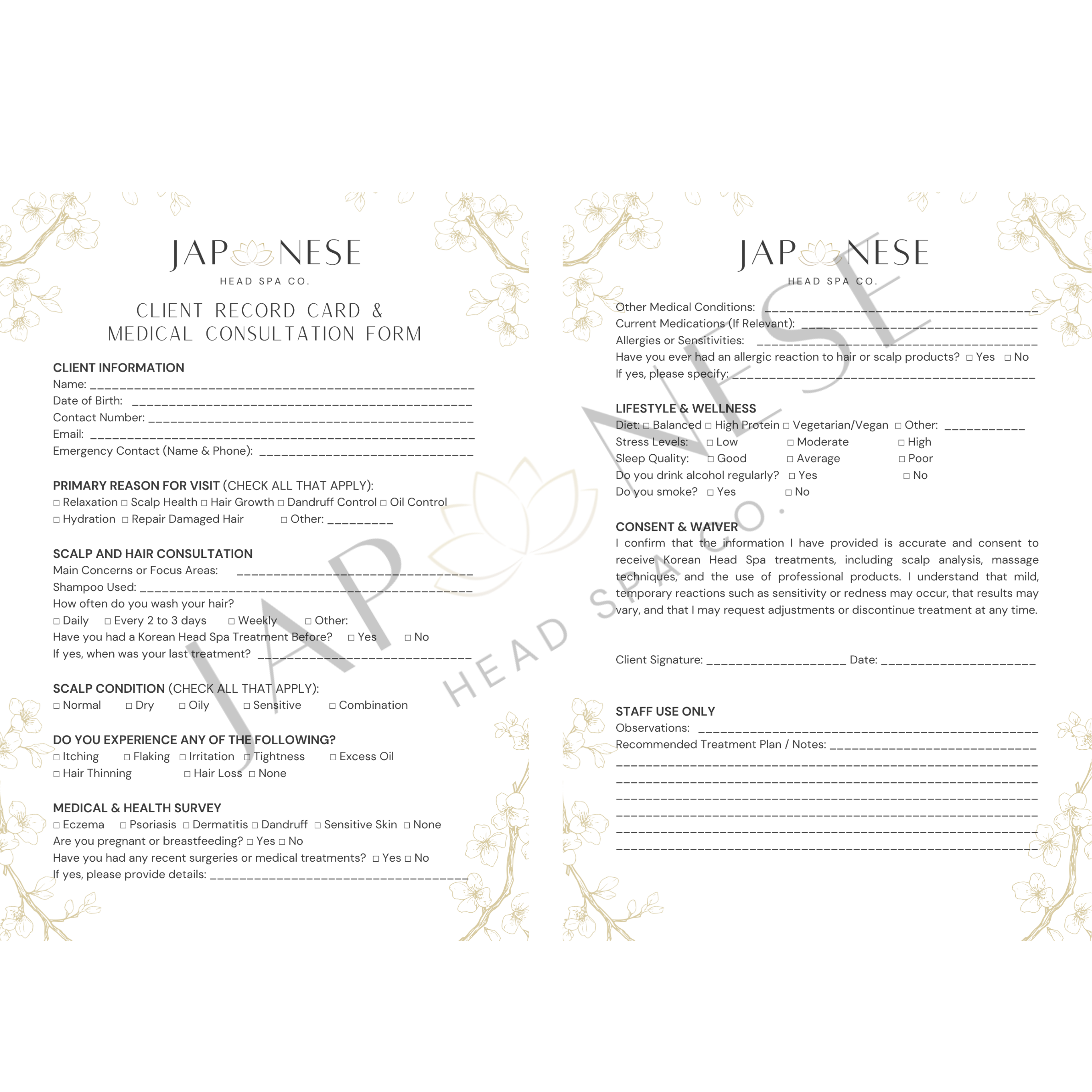 Korean Head Spa Client Consultation Form
