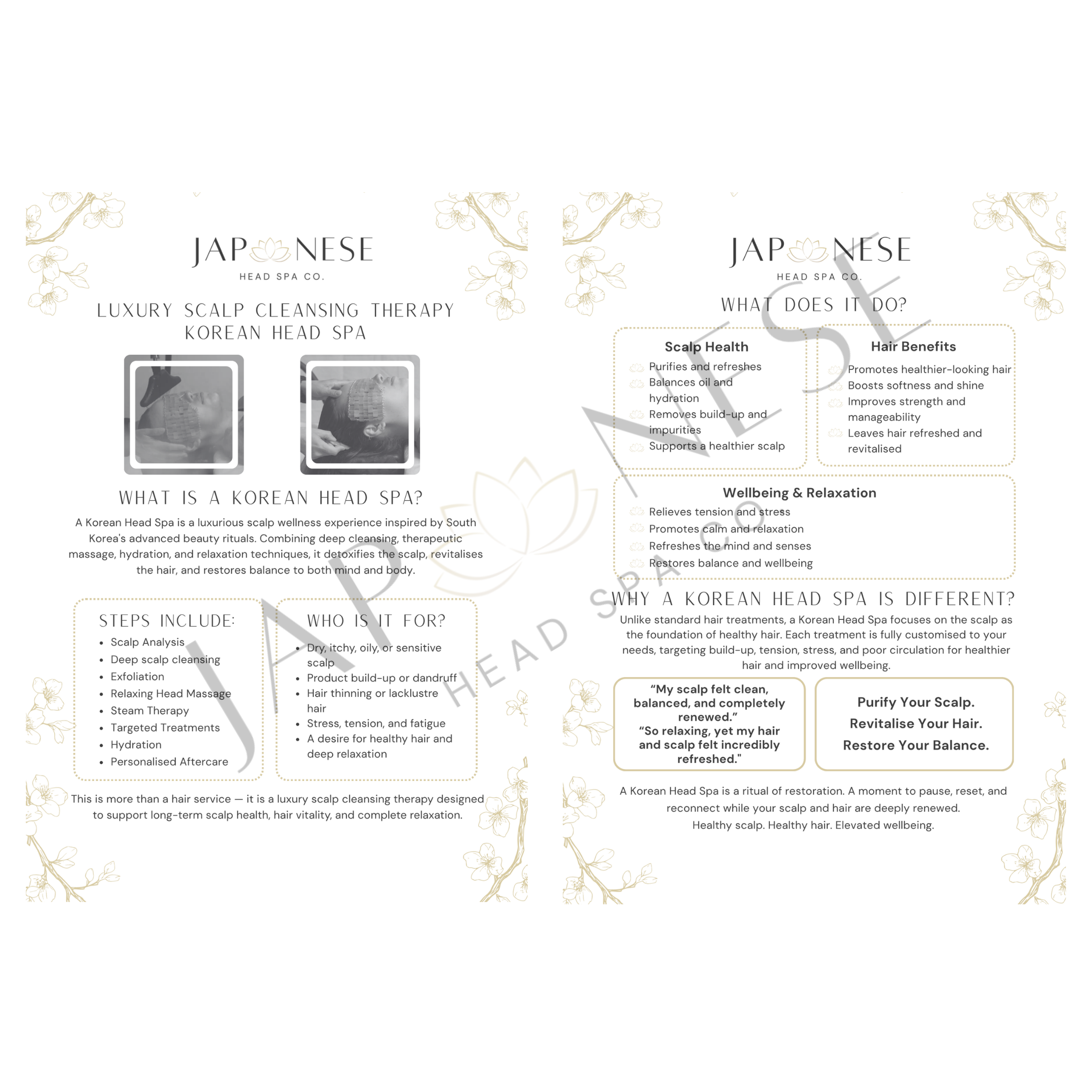 Korean Head Spa Information Leaflet