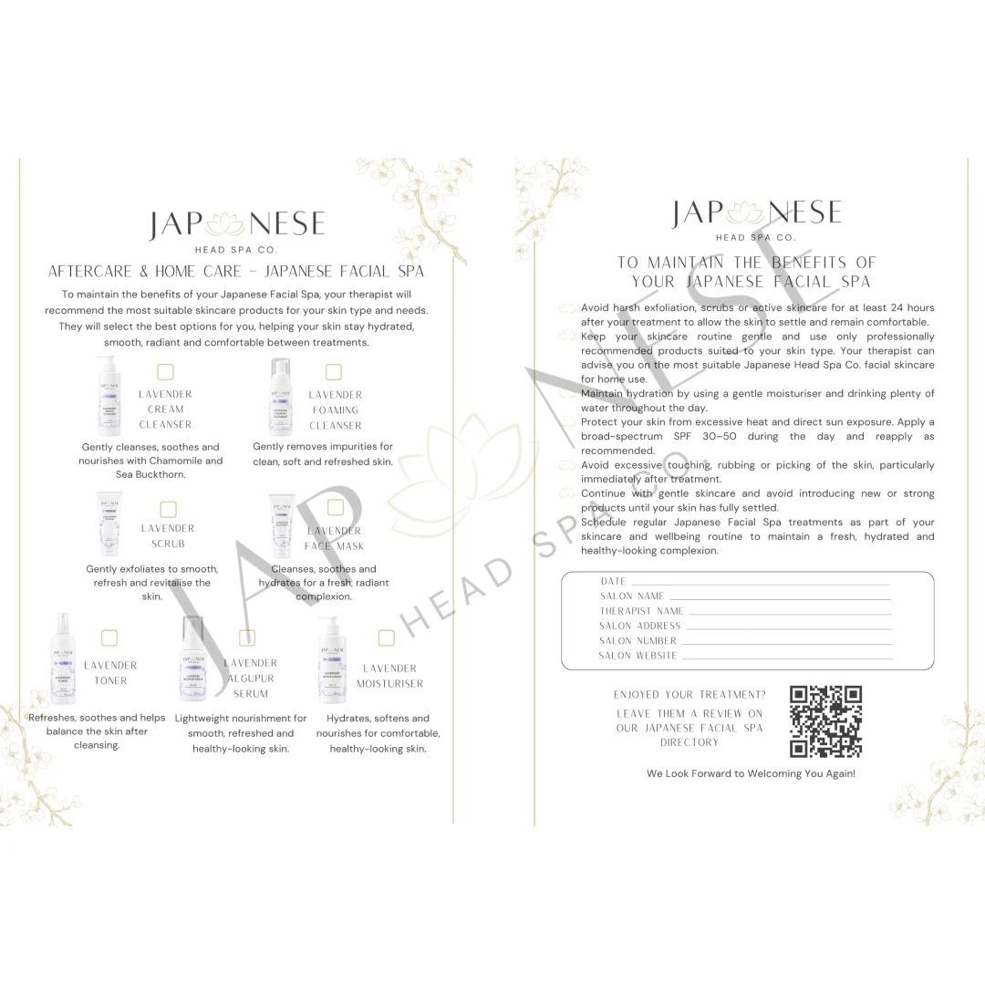 Japanese Facial Spa Aftercare Leaflet Japanese Facial Spa Aftercare Leaflet
