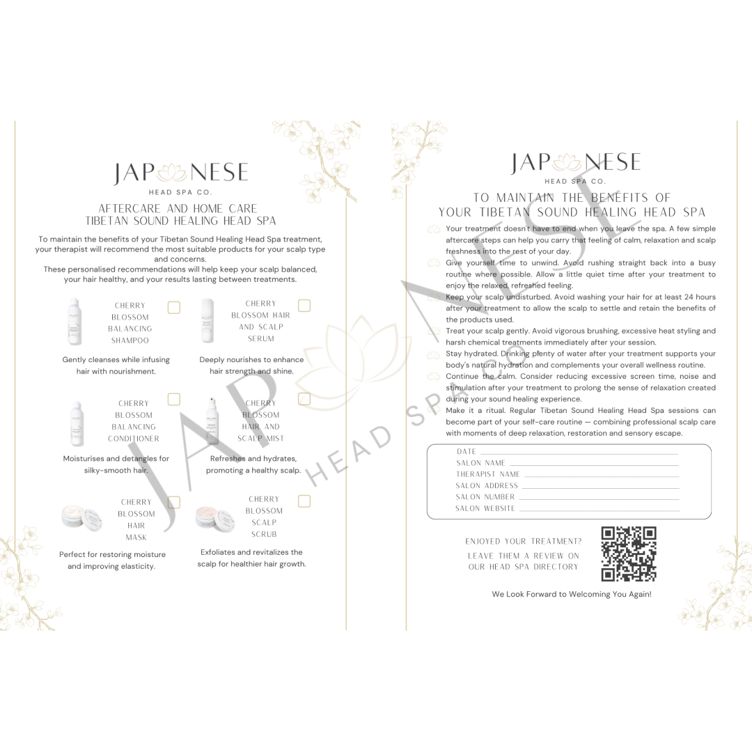 Tibetan Sound Healing Head Spa Aftercare Leaflet – 25 Packs Tibetan Sound Healing Head Spa Aftercare Leaflet – 25 Packs