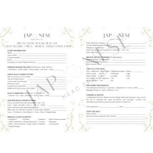 Tibetan Sound Healing Head Spa Client Consultation Form – 25 Packs