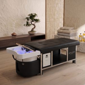 HYBRID CHROME FRAME Japanese Head Spa Black With Chrome Frame Full Bed Hybrid Unit Plumbed (inc. Steamer, Steamer Hood & Water Heater)