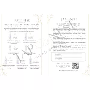 Japanese Facial Spa Aftercare Leaflet